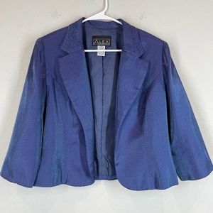 Alex Evenings Women's Open Front Blazer Lined Blue Beads Size 14